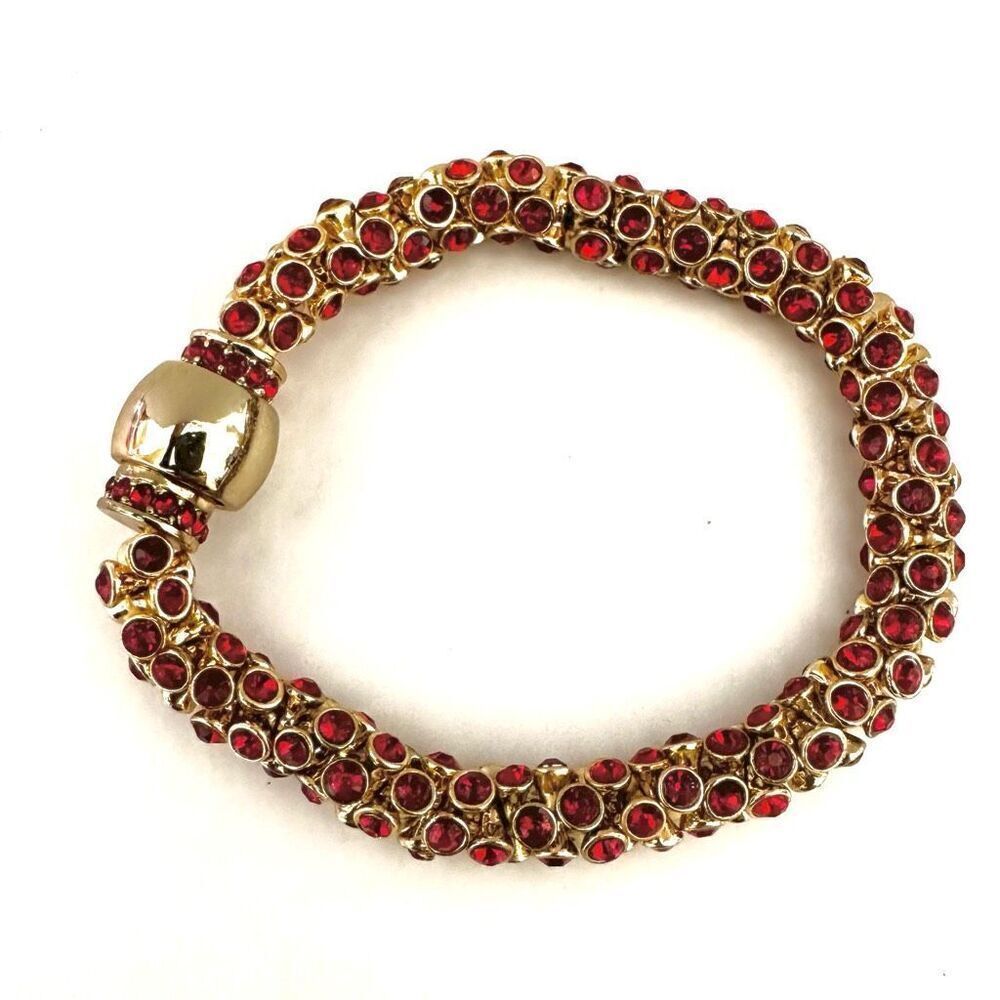 Red and gold tone round magnetic bracelet